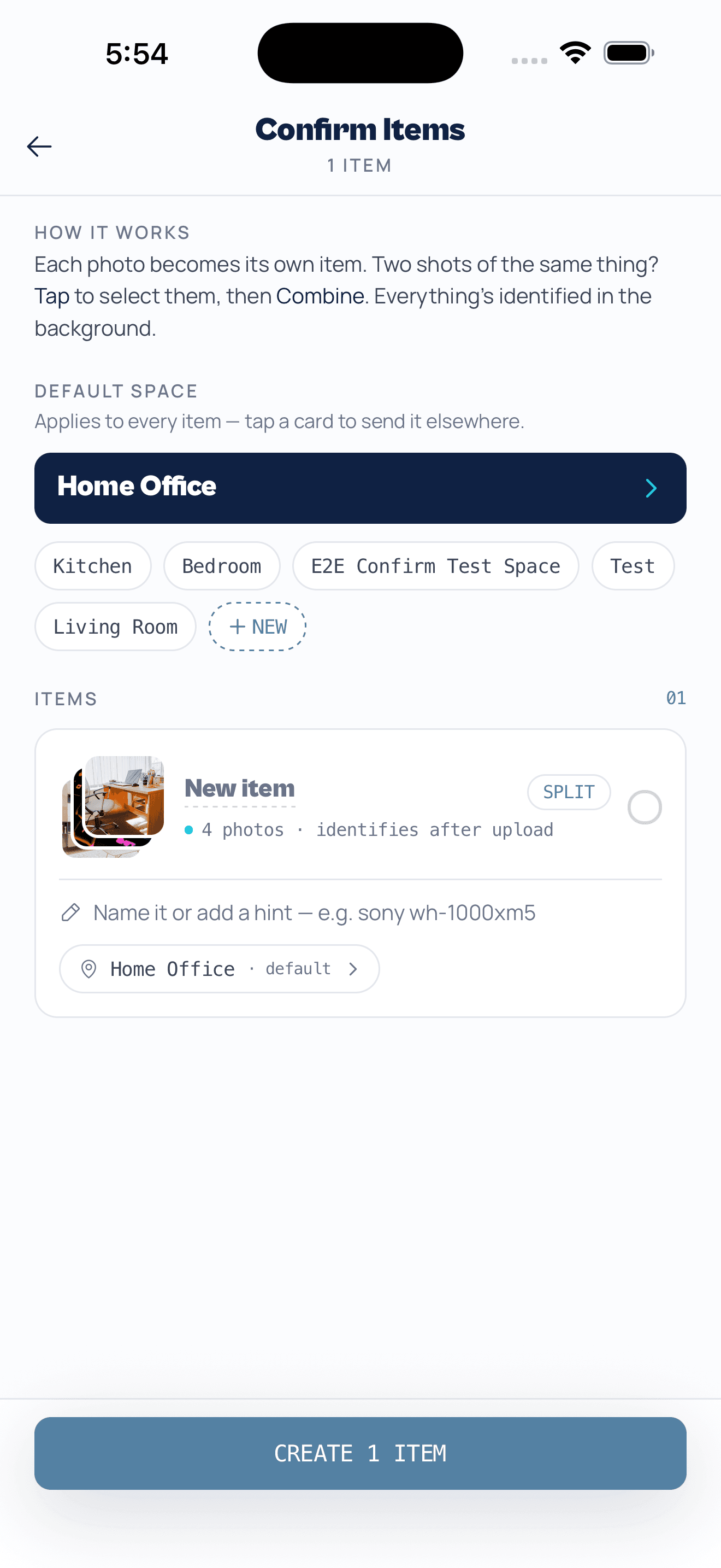 Myne's AI identifying items from a single photo